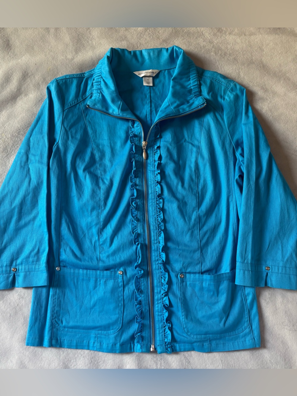 Christopher & Banks Turquoise Ruffle Zip Jacket Utility Cinched Waist M